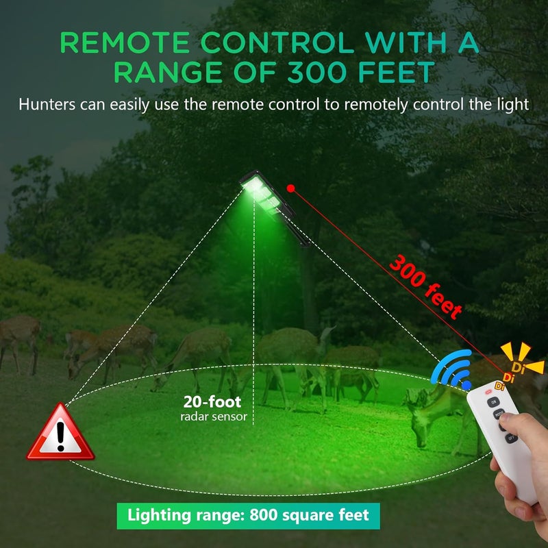 Zuomeng Hog Lights for Night Hunting, Solar Green Light, Motion Activated Feeder Light with 300ft Remote Alarm, Outdoor Wireless Lighting for Boar, Deer - Image 3